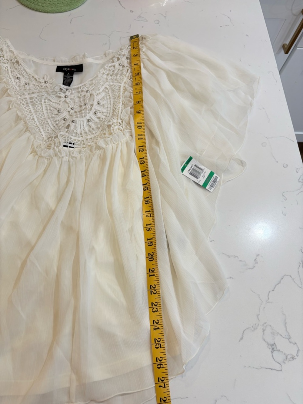 2-Piece Style & Co. Cream Crochet Yoke Flowy Tunic With Cami Large - Picture 10 of 16